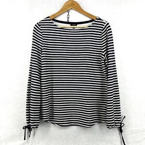 Talbots Knit Top Women's Size Medium Blue White Stripe Nautical Tie Sleeves‎